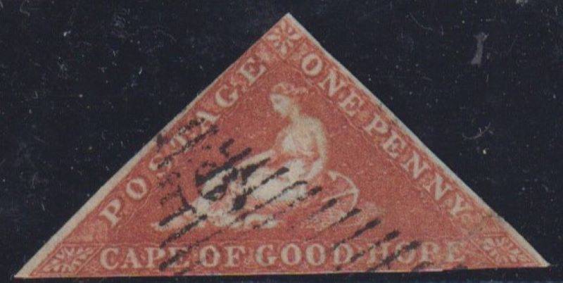 CAPE OF GOOD HOPE 1d TRIANGLE BLUED PAPER SOUND USED