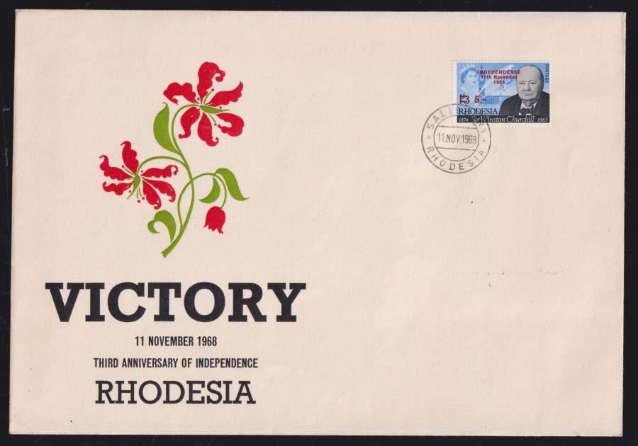 RHODESIA 1965 INDEPENDENCE OVERPRINTS ON FDC incl CHURCHILL