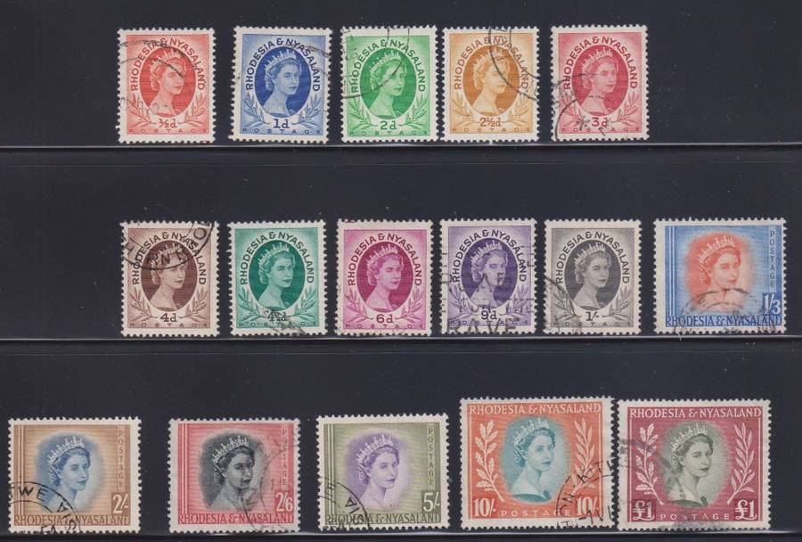 RHODESIA & NYASALAND 1954 SET  FINE USED- SACC 1-15  CV R1048