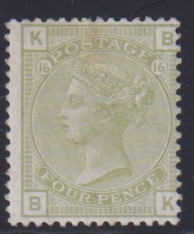 GREAT BRITAIN 1877 4d SAGE-GREEN SG 153 PLATE 16 CV £1400 FINE MINT