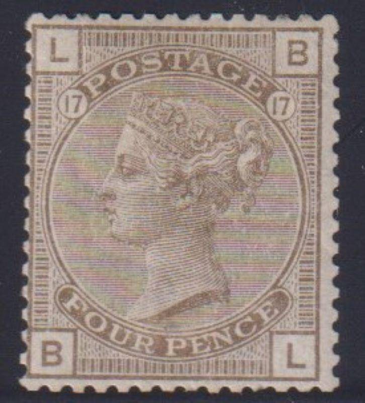 GREAT BRITAIN 1880 4d GREY-BROWN SG 160 PLATE 17 CV £475 FINE MINT