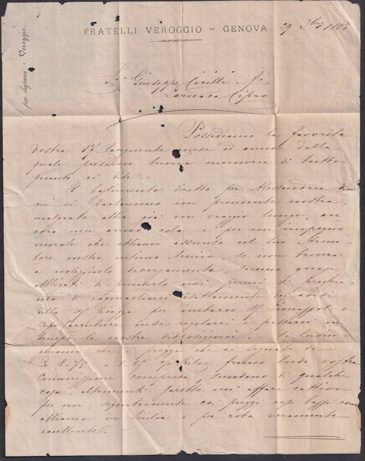 GENOA, ITALY  1883 TAXED COVER TO LARNACA CYPRUS