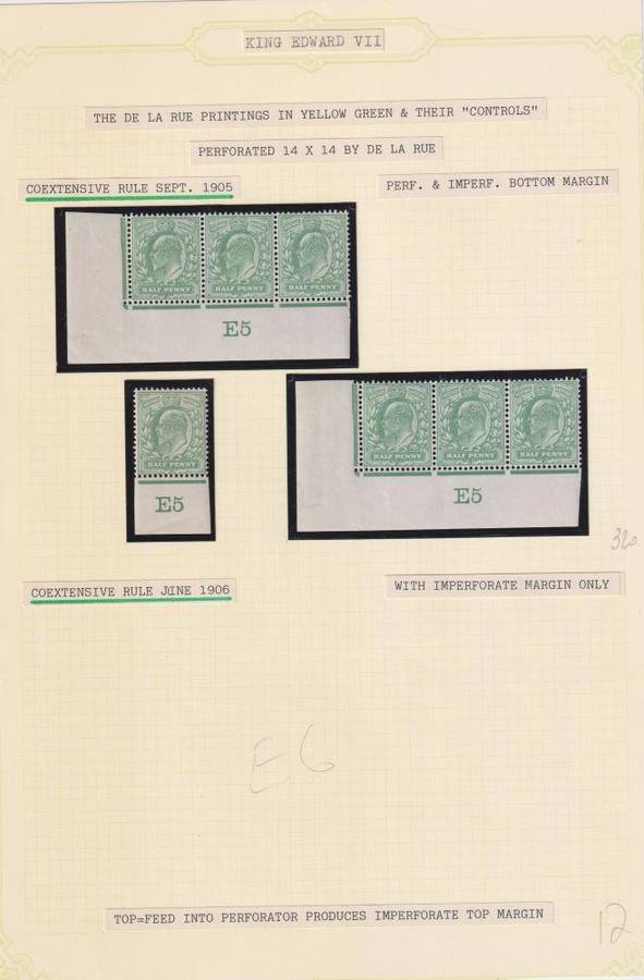 GREAT BRITAIN 1911 KEV11 1/2d PLATE NUMBER STRIPS WRITTEN UP-SUPERB!