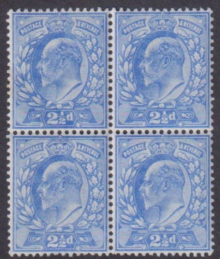 GREAT BRITAIN KING EDWARD V11 1902 BLOCK OF 4 2 1/2d M/UM SG 230 CV £108+