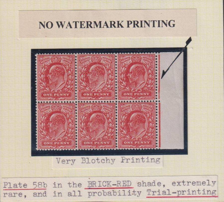 GB 1911 1d NO WATERMARK UM BLOCK OF 6 - SG 272a CV £300+ RARE!!!