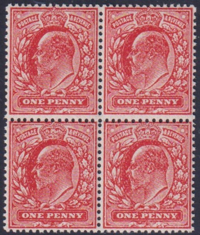 GREAT BRITAIN 1911 KEV11 1d BRICK RED NO WATERMARK BLOCK UNMOUNTED MINT SG 272a CV £300+