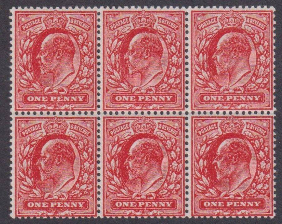 GREAT BRITAIN 1911 1d THICK RED UM BLOCK OF 6 - SG 272a CV £450