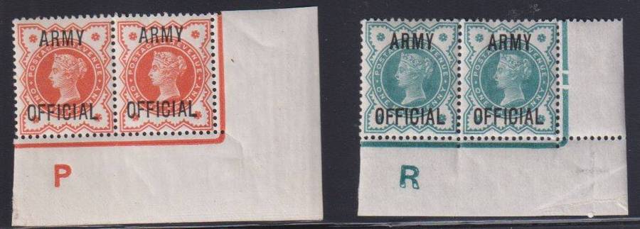 GREAT BRITAIN 1896 OFFICIALS MINT CONTROL PAIRS SG O41/2
