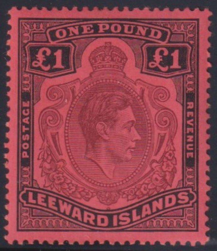 LEEWARD ISLANDS £1 BROWN-PURPLE & BLACK ON RED PAPER - SG 114 CV £400 SUPERB  UM