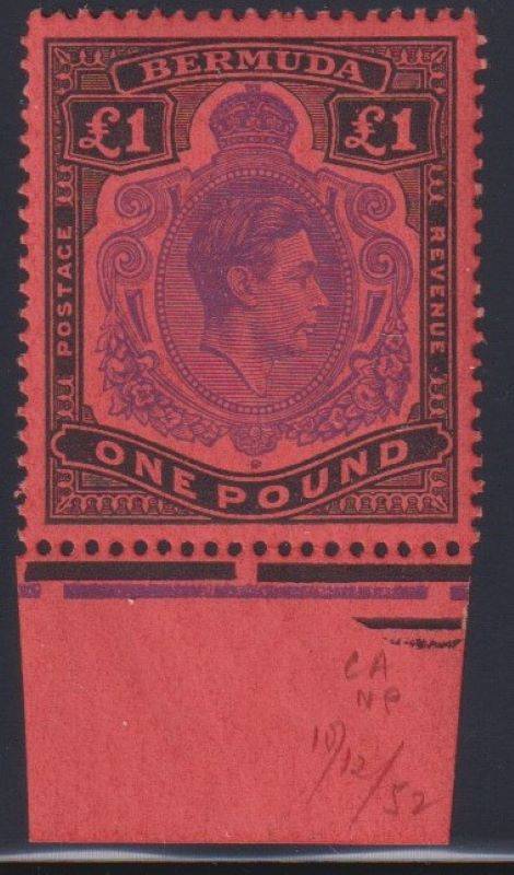 BERMUDA 1943 KGV1 £1 BRIGHT VIOLET & BLACK SUPERB UNMOUNTED MINT SG 121e CV £180