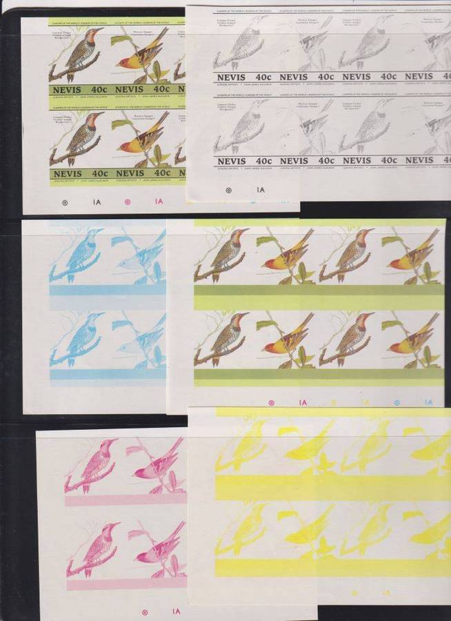 NEVIS BIRDS PROGRESSIVE COLOUR PROOFS BLOCKS SUPERB UM 1c, 40c & 60c
