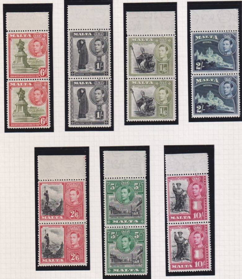 MALTA 1938-43 KGV1  UNMOUNTED MINT PAIRS   - CV £160