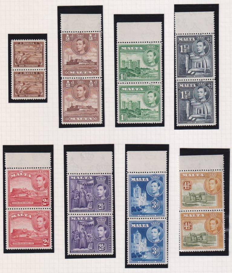 MALTA 1938-43 KGV1  UNMOUNTED MINT PAIRS   - CV £160
