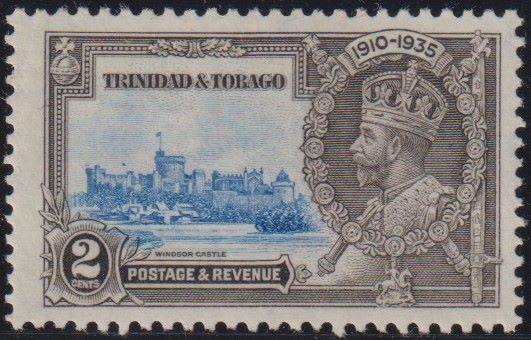 TRINIDAD & TOBAGO 1935 SILVER JUBILEE 2d VARIETY WITH CERT