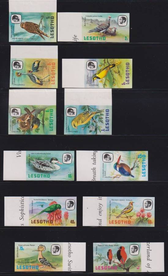 LESOTHO BIRDS SET  DEFINITIVES IMPERF PROOFS - SUPERB!