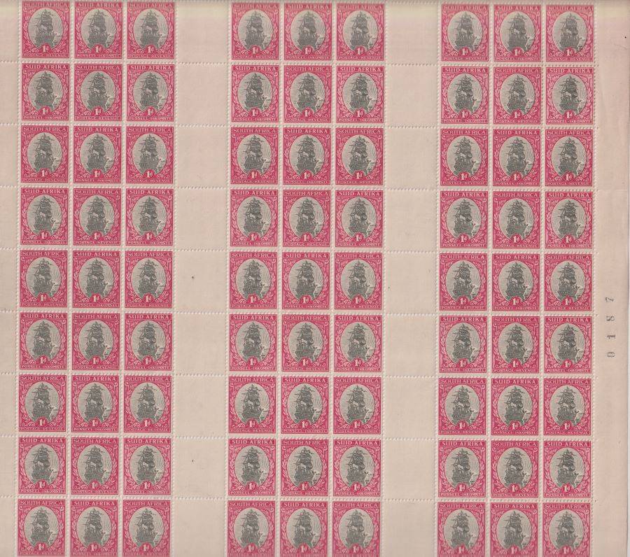 SOUTH AFRICA 1934 1d LARGE UNCUT BOOKLET PANE -GUTTERS UNMOUNTED MINT