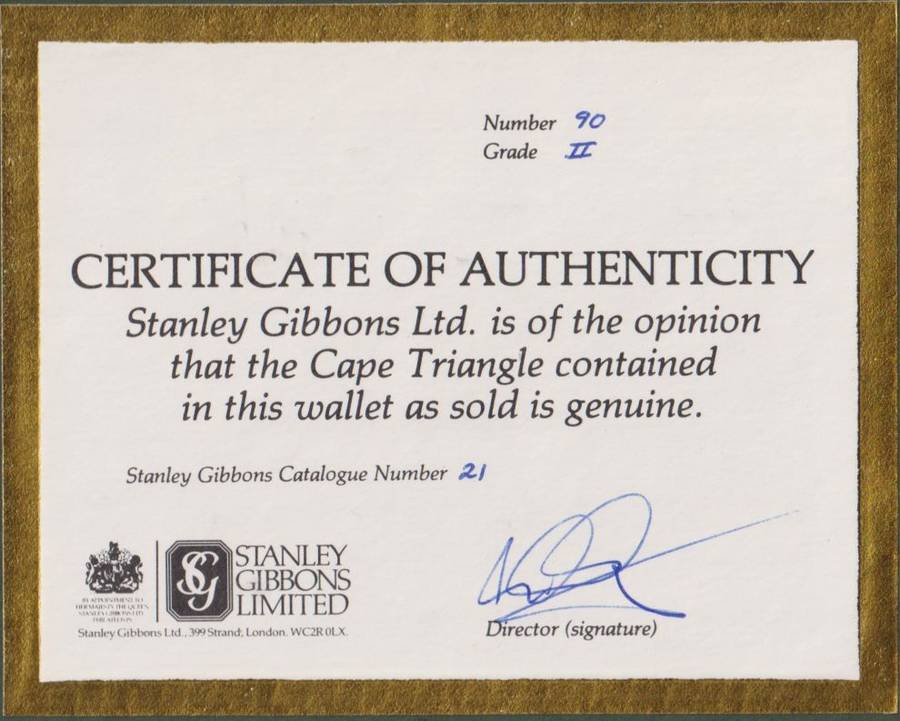 CAPE OF GOOD HOPE 1/-  TRIANGLE - STANLEY GIBBONS CERTIFICATE