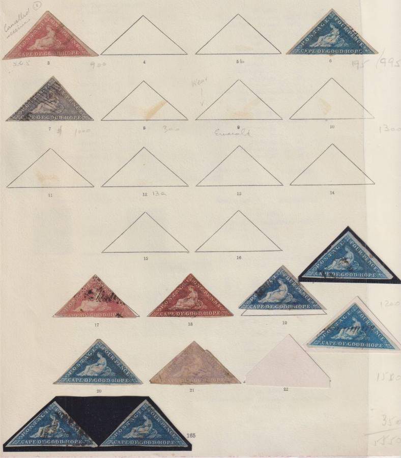 CAPE OF GOOD HOPE NICE LOT OF TRIANGLES ON ALBUM PAGE