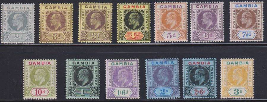 GAMBIA KEV11 SUPERB LIGHTLY HINGED MINT LOT - VALUES TO 3/- MULTIPLE CROWN WMK