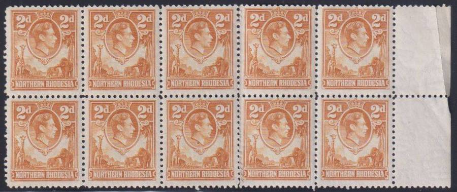 NORTHERN RHODESIA KGV1 2d 1938 2d UM BLOCK OF 10- SCARCE!