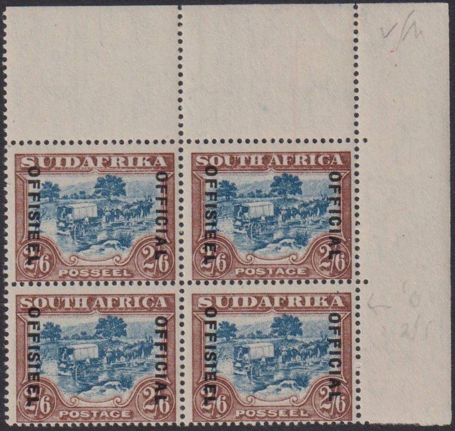 SA 1930 2/6  OFFICIAL BLOCK SUPERB UNMOUNTED MINT - SACC O20c CV R2400+