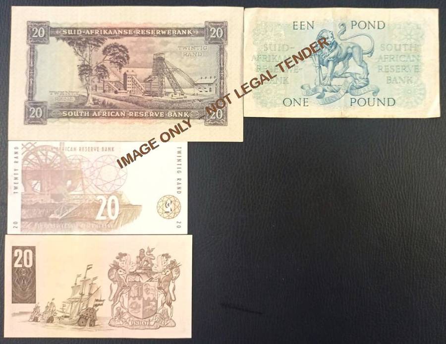 SOUTH AFRICAN TWENTY RAND  COLLECTION & ONE POUND MH DE KOCK BANKNOTE
