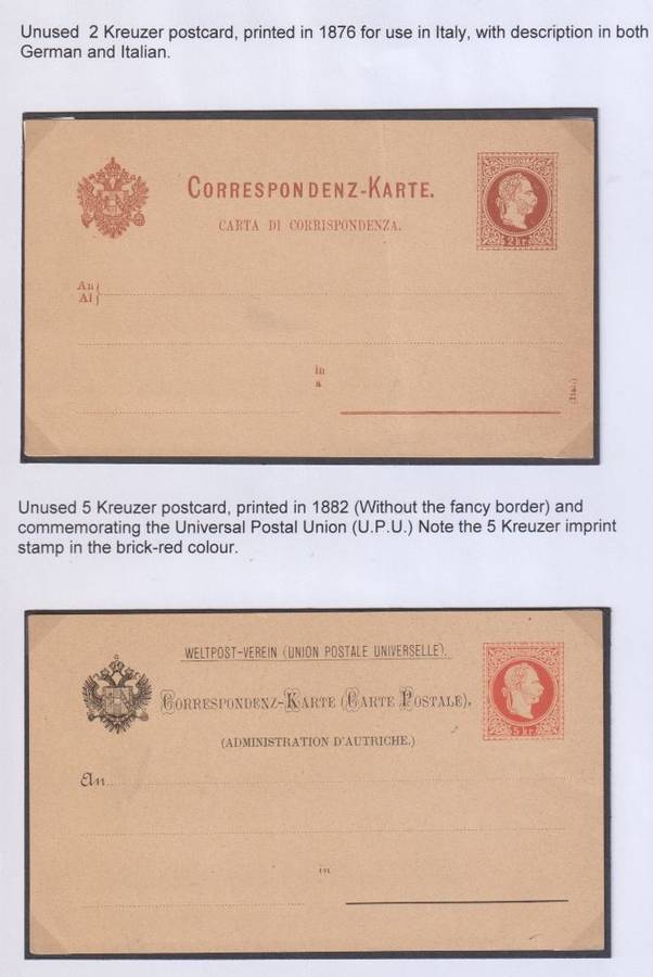 AUSTRIA, ITALY 1890 POSTAL STATIONERY CARDS - WRITTEN UP COLLECTION