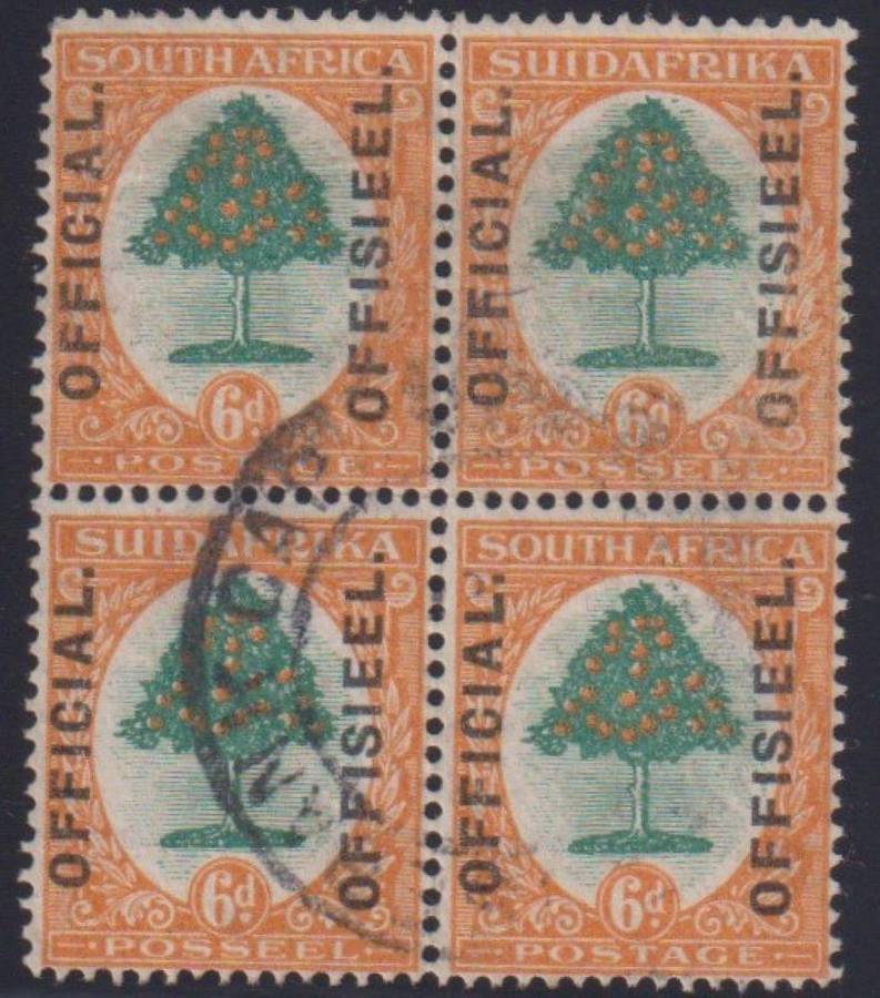 SA 1926 6d OFFICIALS BLOCK OF 4 USED