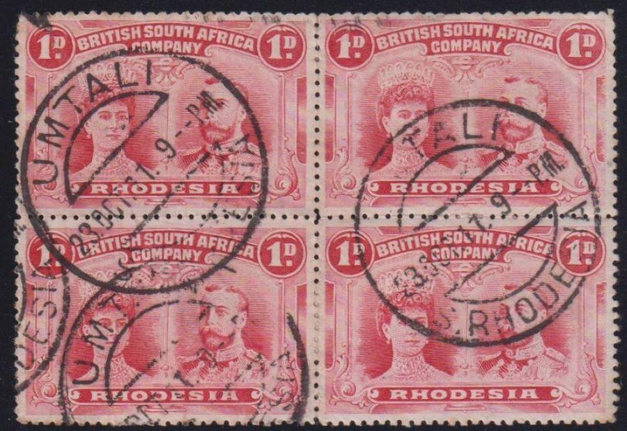 RHODESIA-BSAC 1911 1d  BLOCKS USED - SG 123 & 125