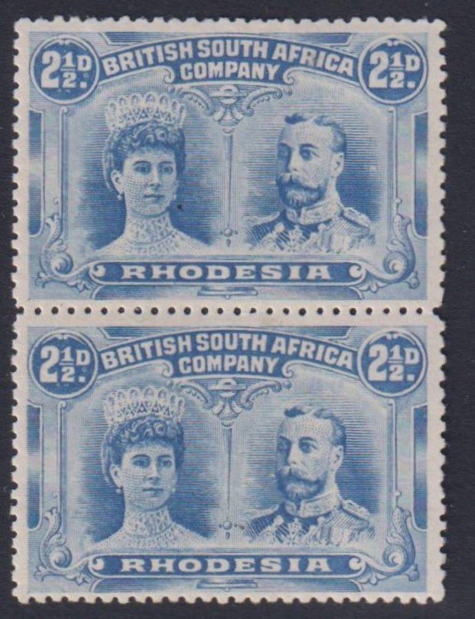 RHODESIA-BSAC 1911 2 1/2d DOUBLE HEAD PAIR HINGED MINT- SG 131a