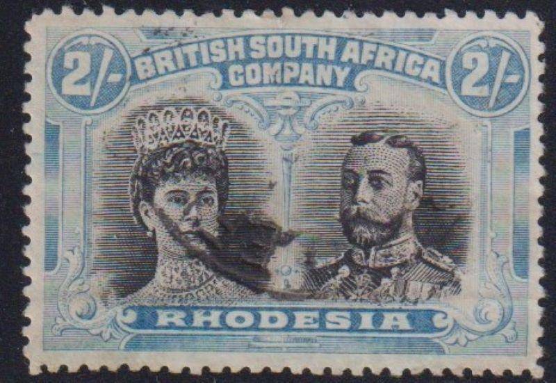 RHODESIA - BSAC 2/-  DOUBLE HEAD SG 154 FINE USED