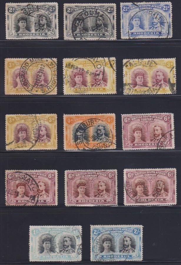 RHODESIA - BSAC DOUBLE HEADS - PERF 15 - A LOVELY USED LOT CV IN EXCESS OF £1000