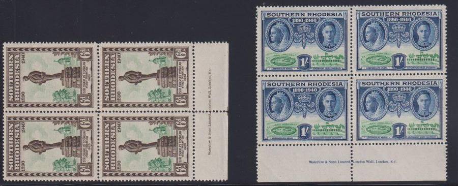 SOUTHERN RHODESIA 1940 GOLDEN JUBILEE IMPRINT BLOCKS UM - CV R2000