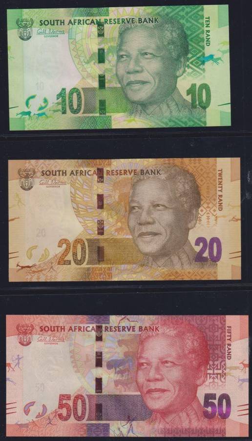 RSA "GILL MARCUS" SET OF UNC NOTES LOW SAME SERIAL NUMBER WITH "NM (Nelson Mandela) SERIAL #'S