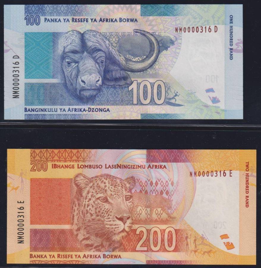 RSA "GILL MARCUS" SET OF UNC NOTES LOW SAME SERIAL NUMBER WITH "NM (Nelson Mandela) SERIAL #'S