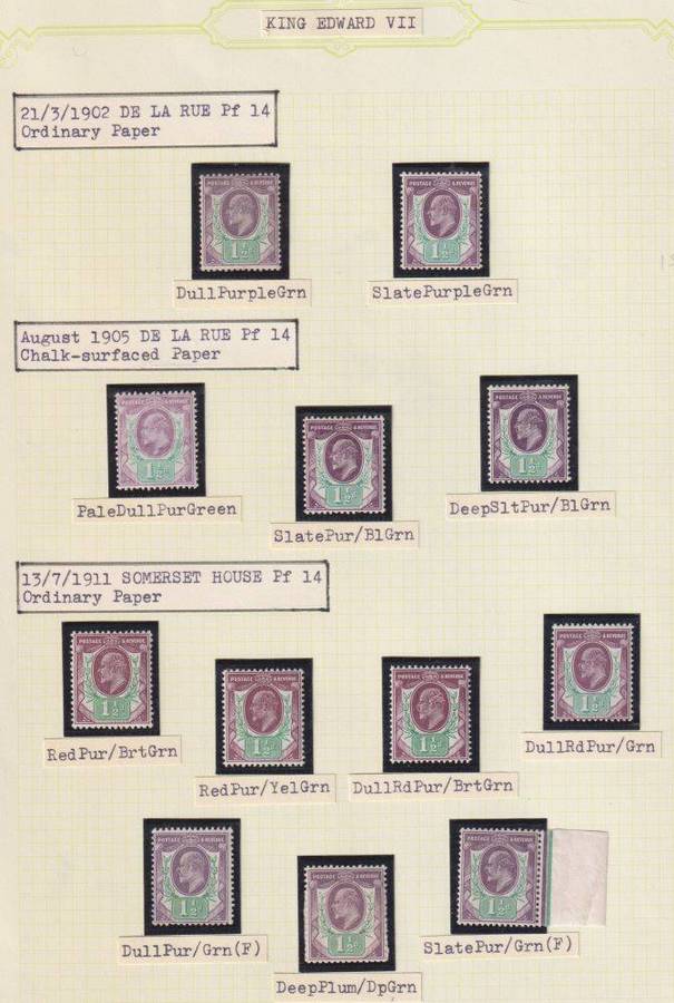GREAT BRITAIN KEV11 1902-11 1 1/2d's PAPER & SHADES STUDY FINE MINT