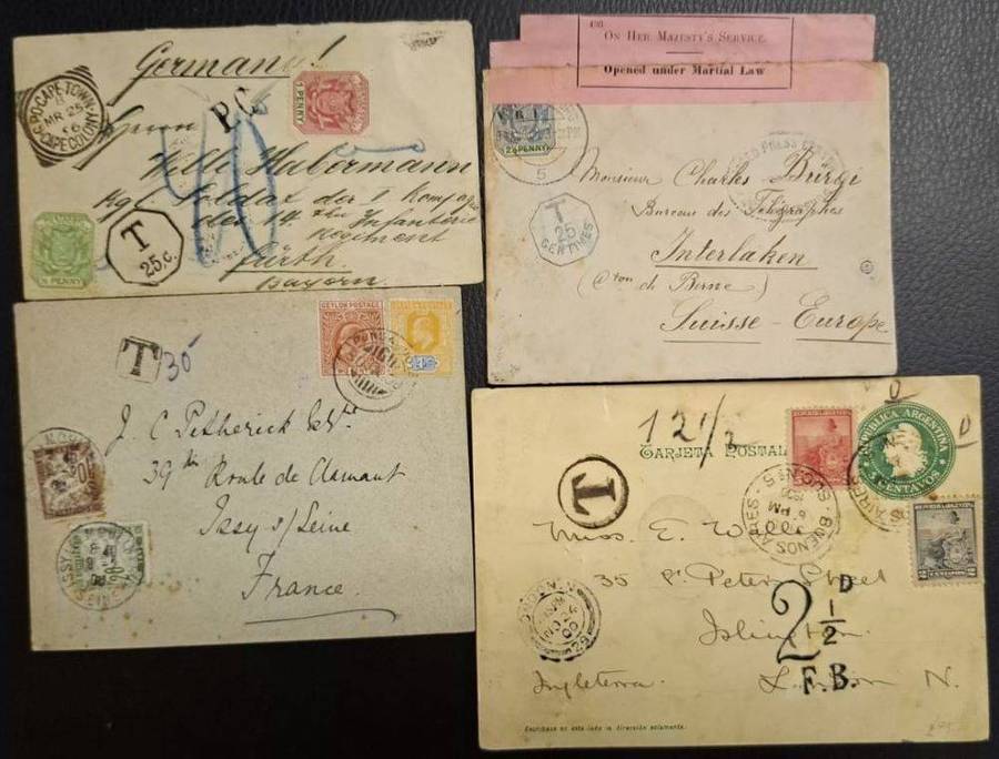 POSTAGE DUE COVERS- CEYLON, COGH,ARGENTINA,BOER WAR,SWITZERLAND