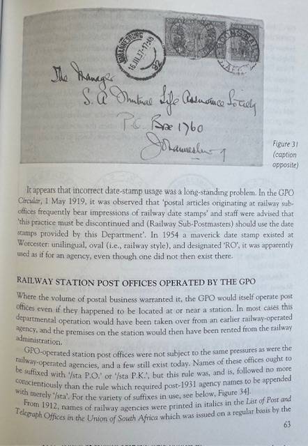 RAILWAY POSTAL HISTORY OF SA BY HAGEN & NAYLOR