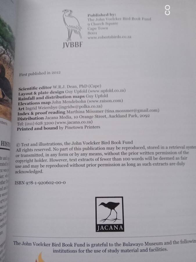 Roberts Geographic Variation of Southern African Birds