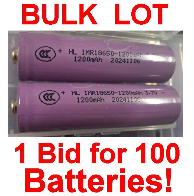 100 x Rechargeable 18650 1200mAh 3.7V batteries