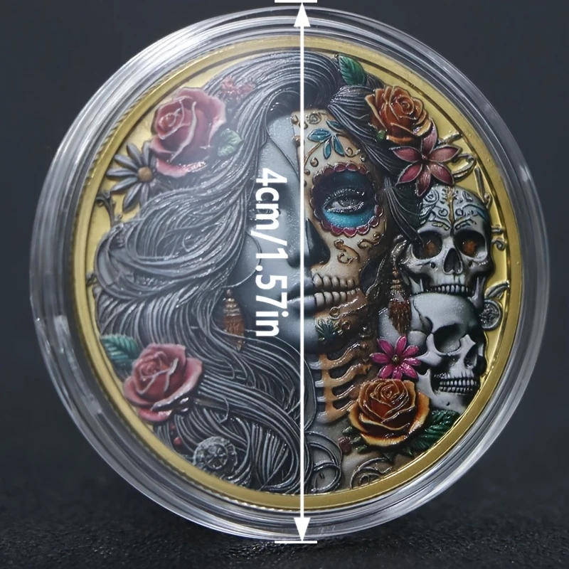 Gold Skull & Rose Coin  Striking Collectible Art