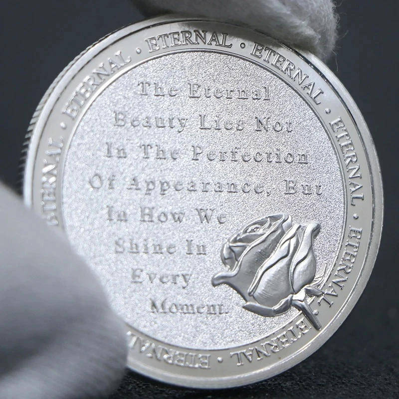 Silver Skull & Rose Coin  Striking Collectible Art