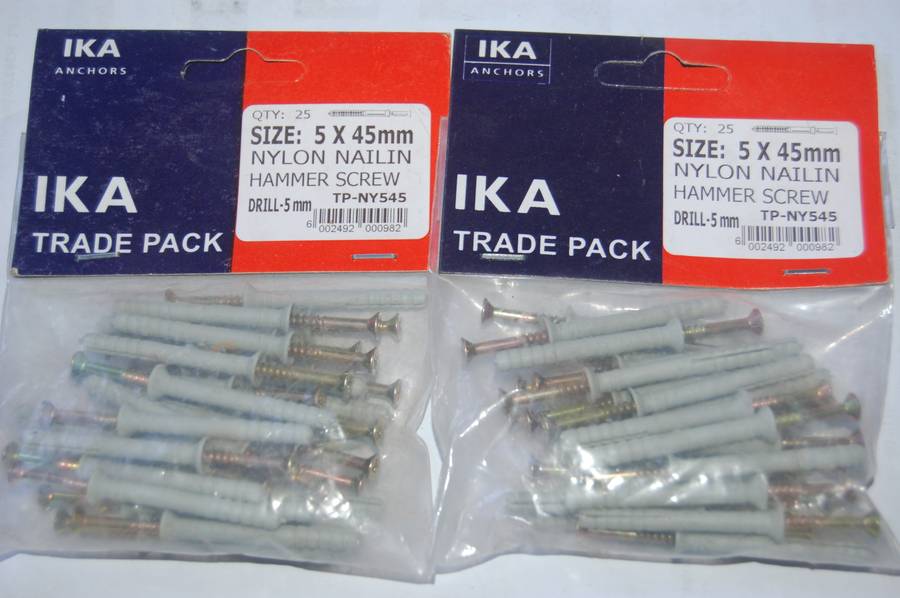 IKA NAIL IN HAMMER SCREW NYLON WALL FASTENERS 5MM X 45MM