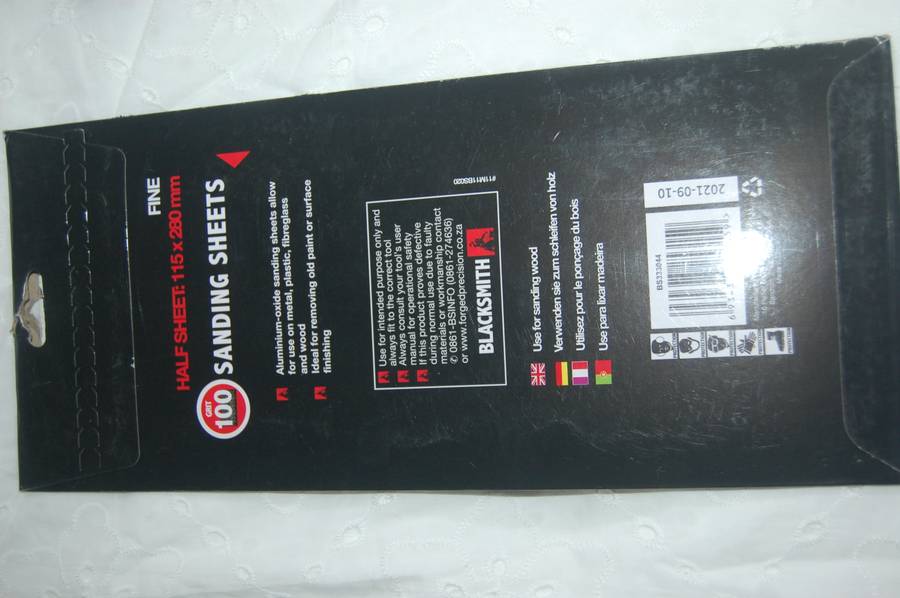 BLACKSMITH BRAND SANDING SHEETS GRIT 100 AND SIZE 115MM X 280MM WITH 5 IN THE PACK