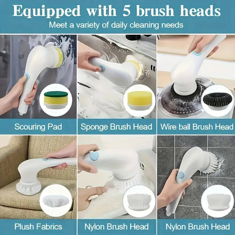 Electrical Cordless Spin Cleaning Brush 5 in 1 Multipurpose