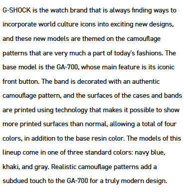 Casio G-Shock Military Green - GA-700CM03A Series - Display Model