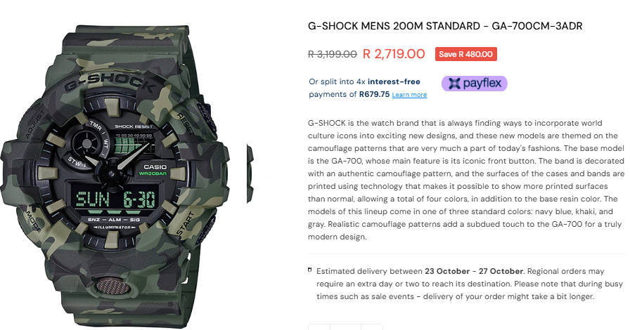 Casio G-Shock Military Green - GA-700CM03A Series - Display Model
