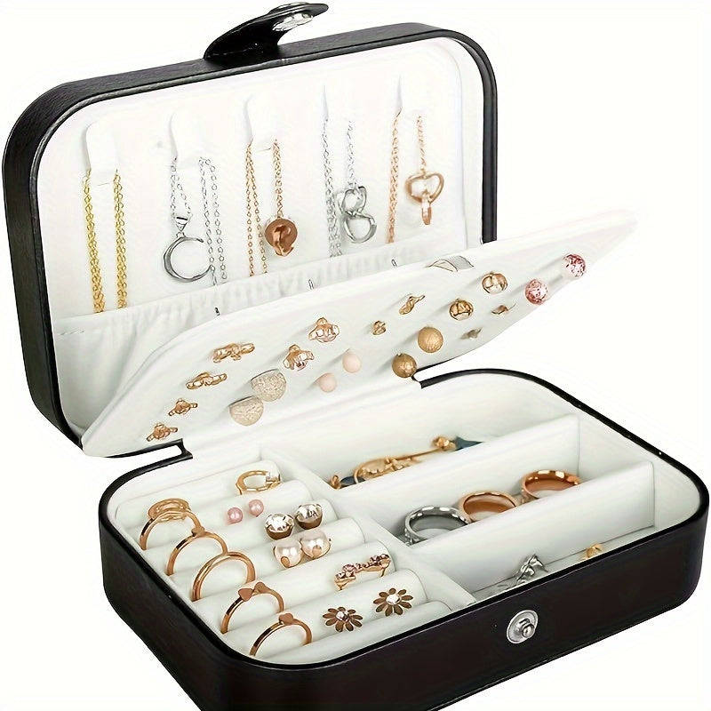 Portable double layer imitation leather jewelry storage box