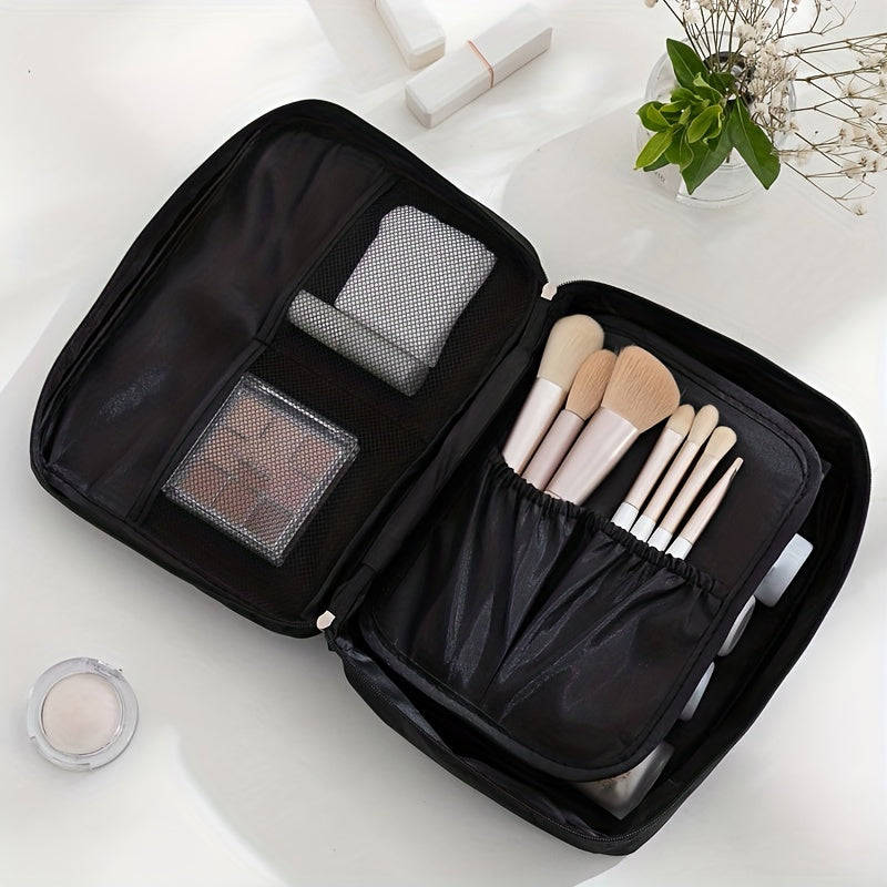 Versatile black canvas cosmetic bag with secure zipper waterproof multi-compartment storage