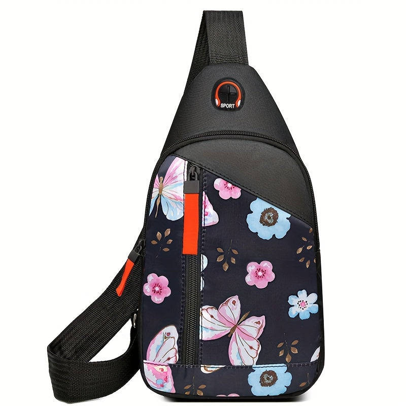 Women's casual nylon chest bag with adjustable shoulder straps and zipper closure